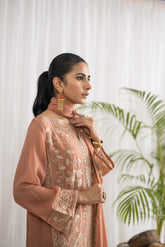 DA-2046 RUST EMBROIDERED KURTA WITH DUPATTA